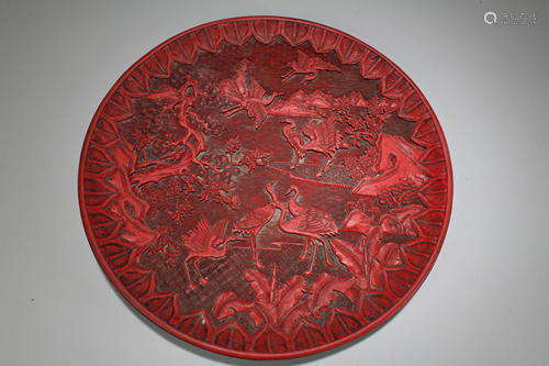 A Chinese Crane-fortune Mountain-view Fortune Plate