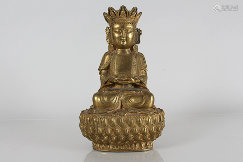 A Chinese Gilt Religious Fortune Buddha Statue