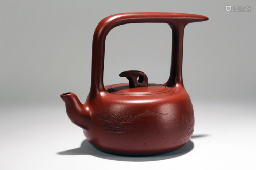 A Chinese Mountain-view High-handle Tea Pot