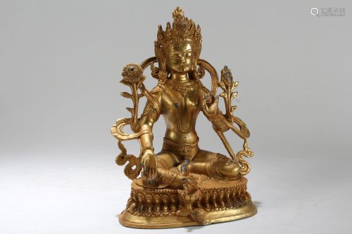 A Chinese Gilt Religious Fortune Buddha Statue