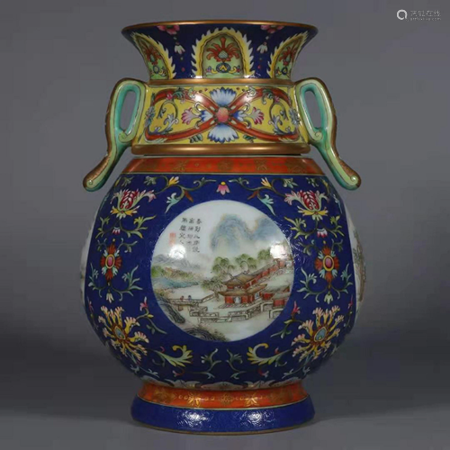 A Chinese Duo-handled Massive Nature-sceen Porcelain