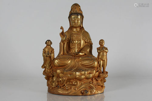 A Chinese Joyful-kid Religious Gilt Fortune Buddha