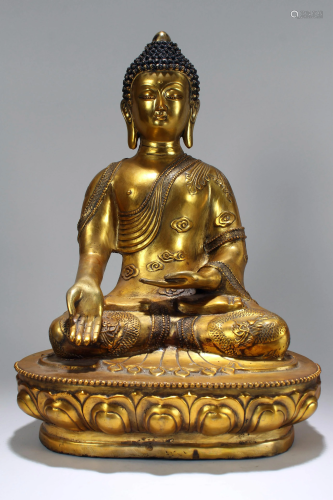 A Chinese Pondering-pose Gilt Religious Buddha Statue