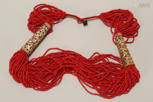 Chinese Bone and Beaded Multi Strand Necklace,