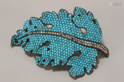 Turquoise and Seed Pearl Brooch,