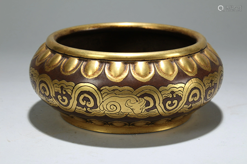 A Chinese Bat-framing Gilt Circular Censer