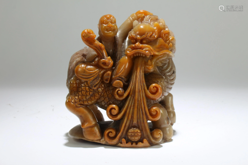 A Chinese Myth-beast Religious Fortune Soapstone Figure
