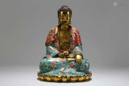 A Chinese Loctus-seated Cloisonne Fortune Buddha Statue