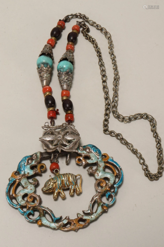 Chinese Silver and Enamel Necklace,