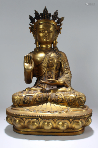 A Chinese Pondering-pose Religious Gilt Frtune Buddha