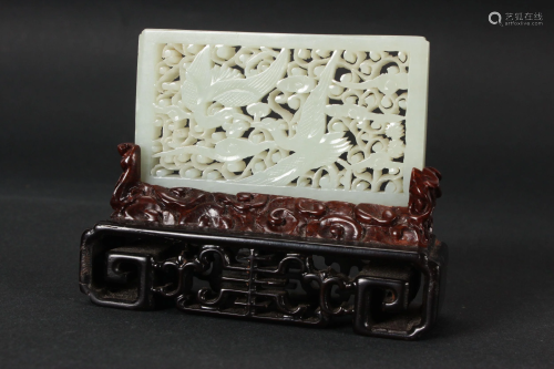 Chinese Carved White Jade Panel,