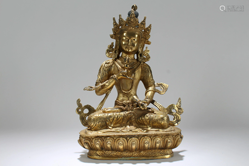 Chinese Lotus-seated Fortune Gilt Buddha Statue