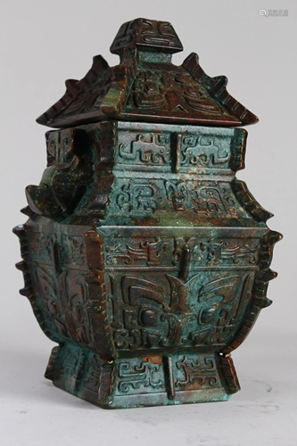 A Chinese Square-based Ancient-framing Bronze Vessel