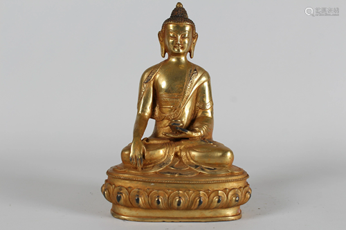 A Chinese Lotus-seated Fortune Buddha Statue