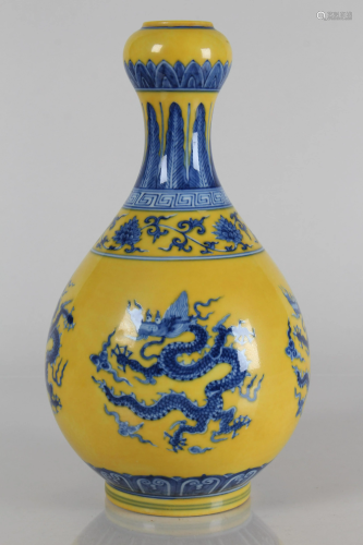 A Chinese Detailed Yellow-coding Porcelain Fortune Vase