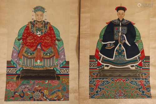 Pair of Chinese Ancestral Portraits,