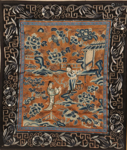 Framed Chinese Late Qing Embroidered Textile,