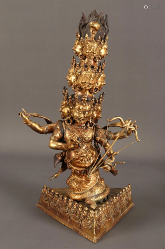 Chinese Gilt Metal Multi-Headed Buddha,
