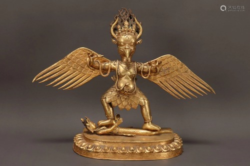 Large Gilt Bronze Figure Group of Garuda,