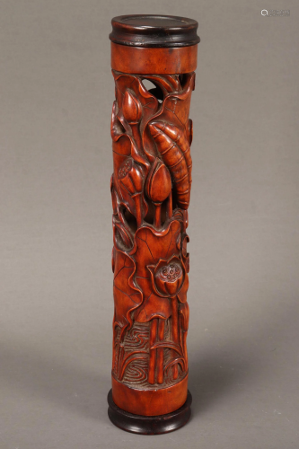 Chinese Carved Wooden Scroll Case,