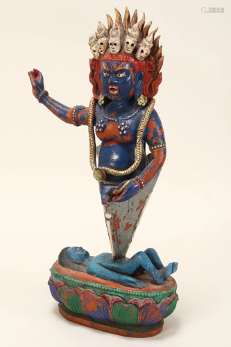 Mongolian Carved and Painted Figure of Begtse,