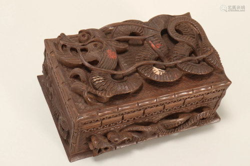 Chinese Carved Wooden Box,