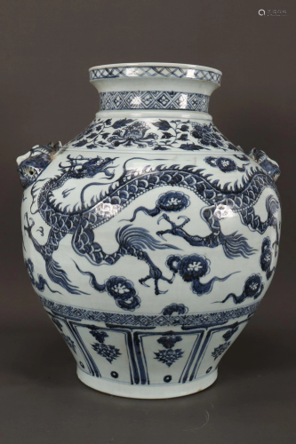 Large Chinese Blue and White Porcelain Vase,