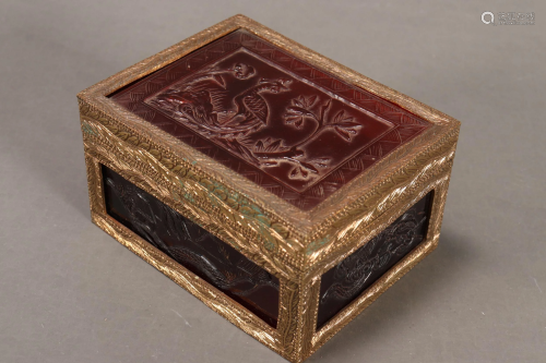 Chinese Coloured Glass and Brass Trinket Box,