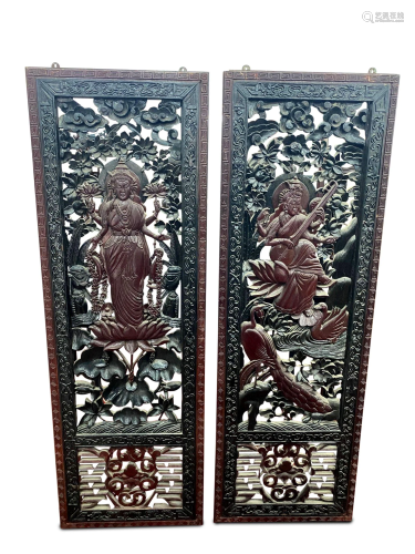 Pair of Carved Indian Panels,