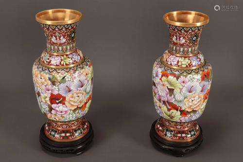 Pair of Chinese Cloisonne Vases,