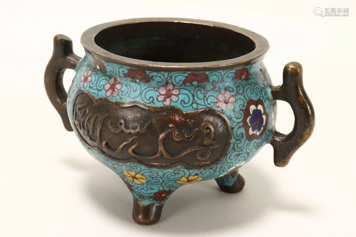 Chinese Cloisonne Tri-Footed Censer,