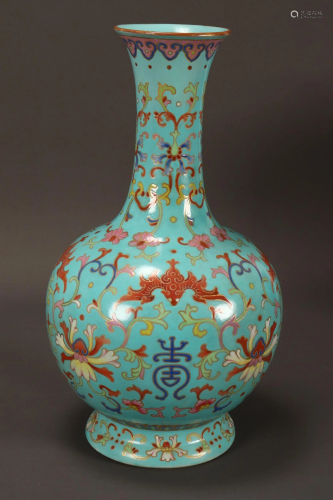 Chinese Famille Rose Turquoise Ground Qianlong