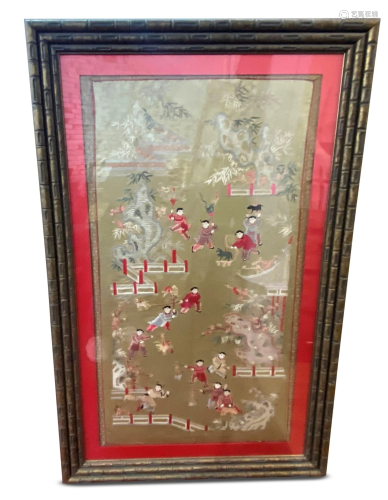 Large Framed Chinese Embroidered Textile,