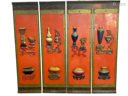 Set of Four Fine Chinese Lacquer Wall Panels,