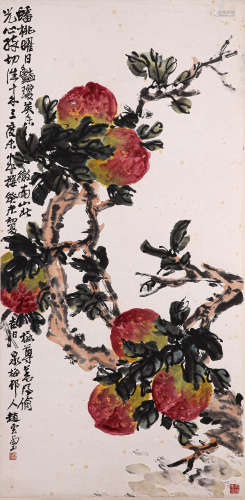 赵云壑花卉寿桃图（lot094-109为同一藏家藏）纸本立轴