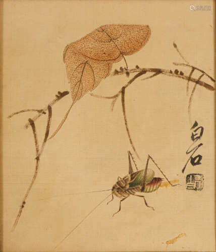 齐白石贝叶草虫（lot110-118为同一藏家藏）绢本镜框