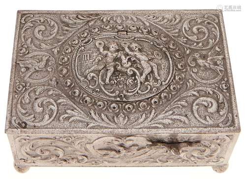 A German silver singing bird box, 20th century the lid, top ...