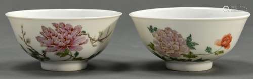 A pair of Chinese famille rose bowls, painted with peony, 10...