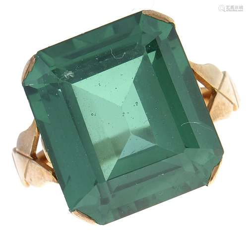 A green paste ring, with diamond shoulders, in platinum colo...