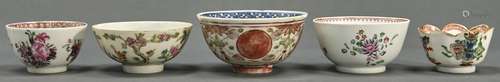 Five various Chinese famille rose and other tea bowls, Qing ...