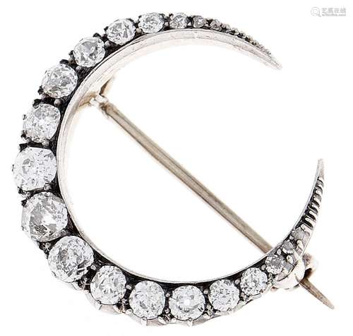 A Victorian diamond crescent brooch, with cushion shaped old...