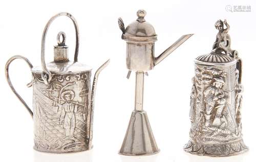 A German miniature silver watering can, with wire spout and ...