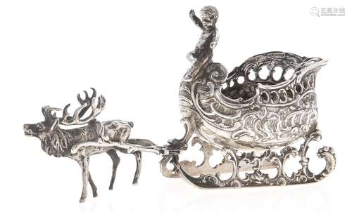 A Dutch miniature silver model of a sleigh, of shell shape, ...