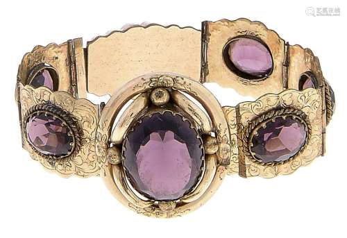 A Victorian purple paste and giltmetal bracelet, c1870, 15.5...
