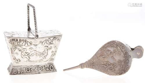 A Dutch miniature silver box of bellows form and a Dutch min...