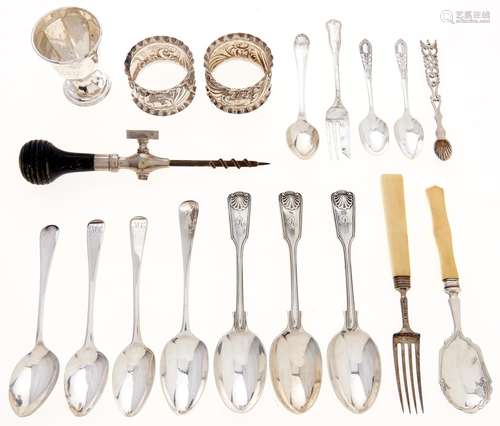 Miscellaneous small silver flatware, napkin rings and other ...