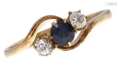 A sapphire and diamond crossover ring, in 18ct gold, Chester...