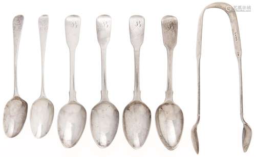 Four George IV silver teaspoons, Fiddle pattern, marks rubbe...