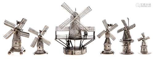 Six Dutch miniature silver models of windmills, late 19th c ...