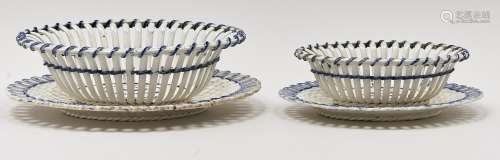A graduated pair of pearlware twig baskets and stands, c1790...